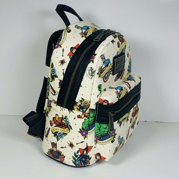 Marvel Flash Tattoo Comic Loungefly Mini Backpack IRON MAN CAPTIAN AMERICA NWT - Picture 7 of 12